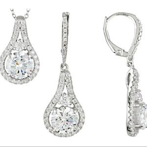 Diamond Simulant Pendant And Earrings in Sterling Silver